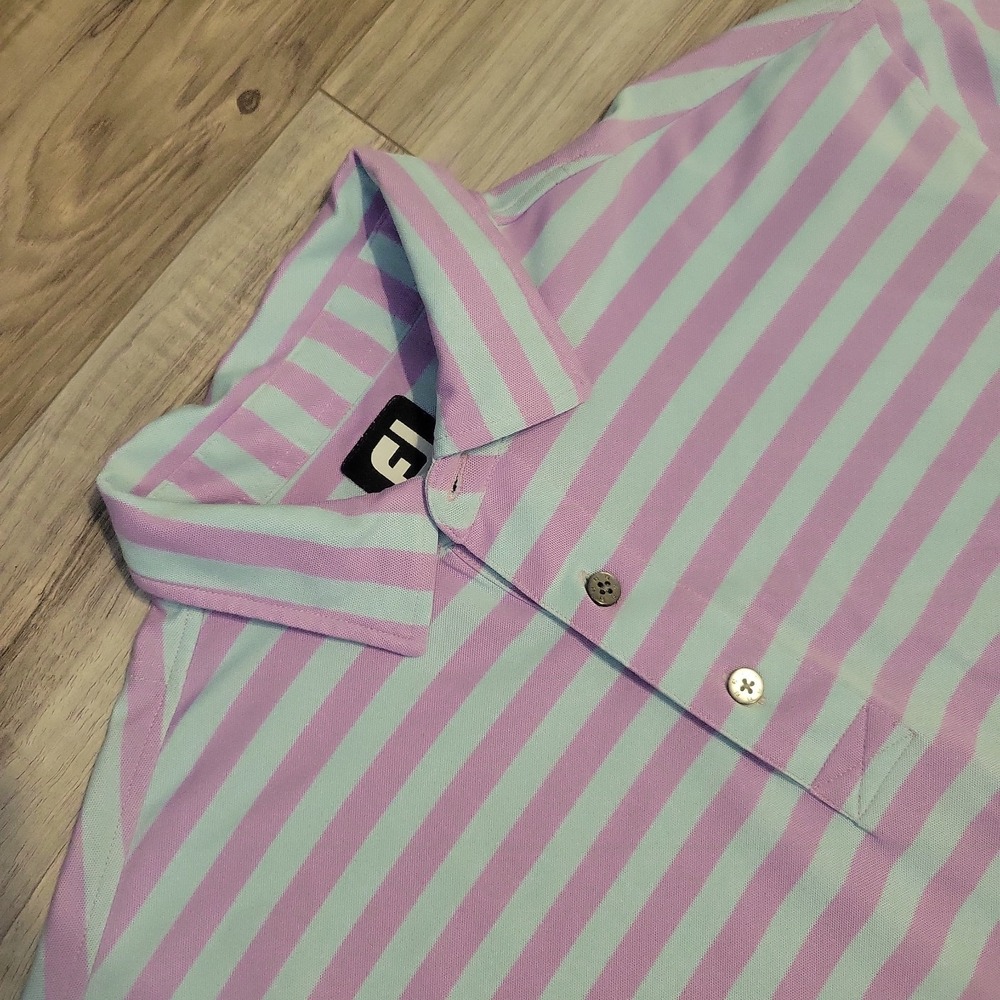 FootJoy FJ Golf Polo Shirt Mens Large Purple Blue Striped Performance SS